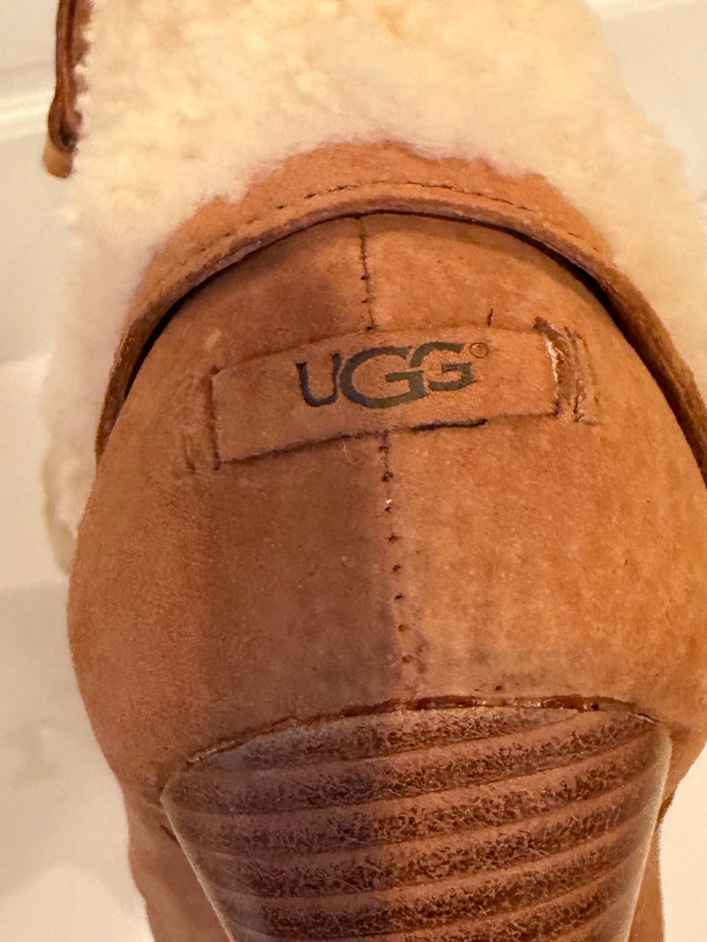 UGG Georgette Chestnut Suede Shearling Cuff High-Heel Ankle Boots - Picture 8 of 11